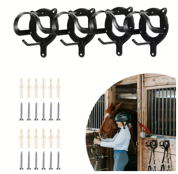 Black Metal Saddle Racks with Hooks, Pipes & Screws - Durable Horse Nail Storage and Neck Hanging Brackets Bar
