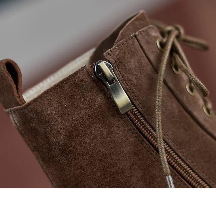 Genuine Leather  Women Retro Lace Ankle Boots for Women - Ghoddosh