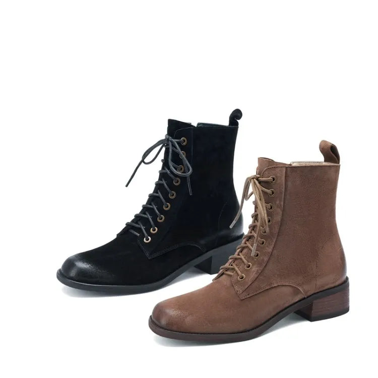 Genuine Leather  Women Retro Lace Ankle Boots for Women - Ghoddosh