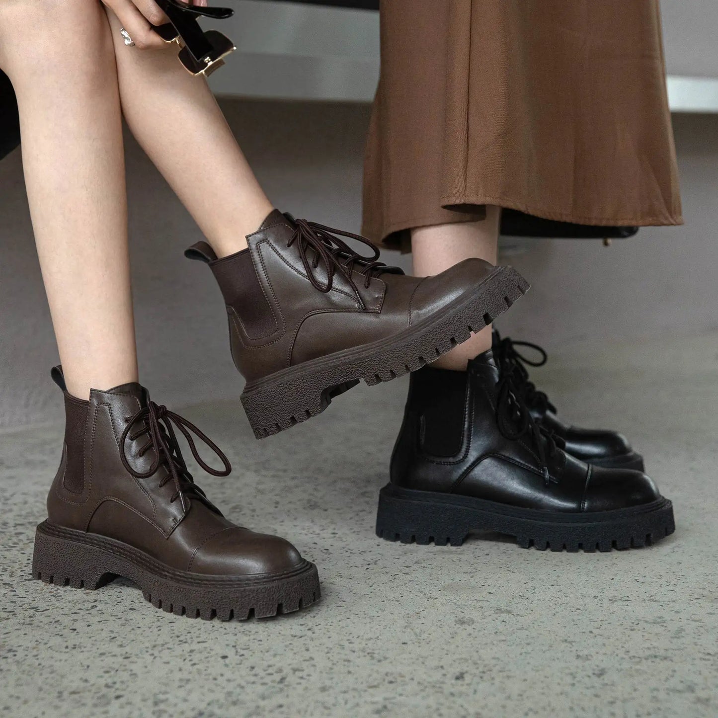 Split Leather Gladiator Ankle Boots - Ghoddosh