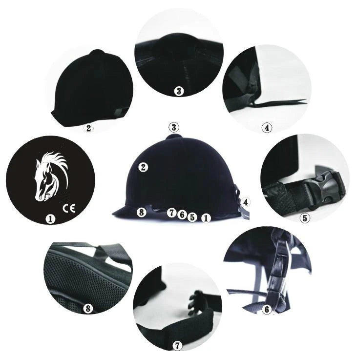 Children’s Velvet Equestrian Helmet – Adjustable ABS Safety Cap for Horse Riding (50–59cm)