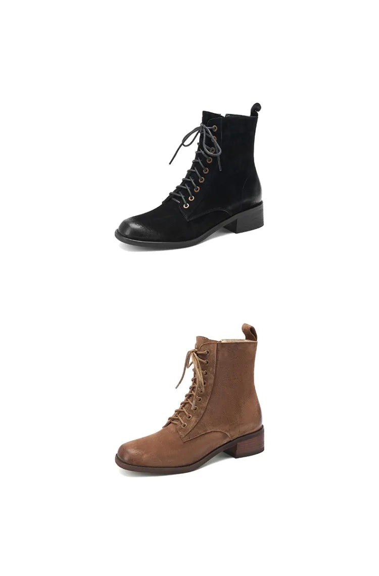 Genuine Leather  Women Retro Lace Ankle Boots for Women - Ghoddosh