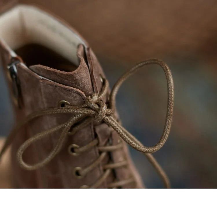 Genuine Leather  Women Retro Lace Ankle Boots for Women - Ghoddosh