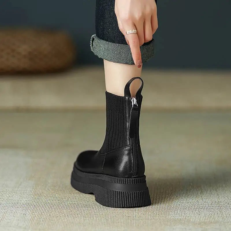 Casual Round-Toe Slip-On Ankle Boots - Ghoddosh