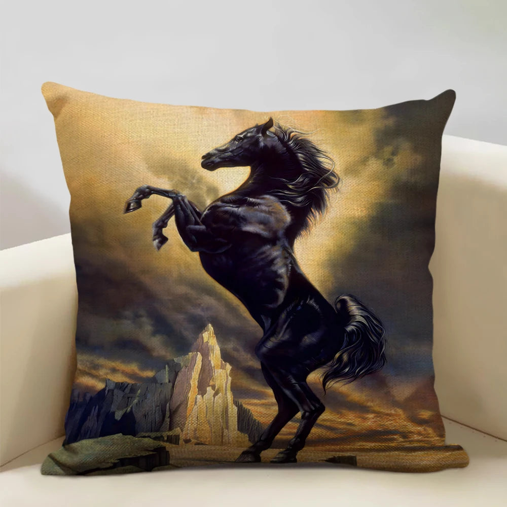 Horse Customized Cushion Cover  45x45cm Linen Pillow Case - Ghoddosh