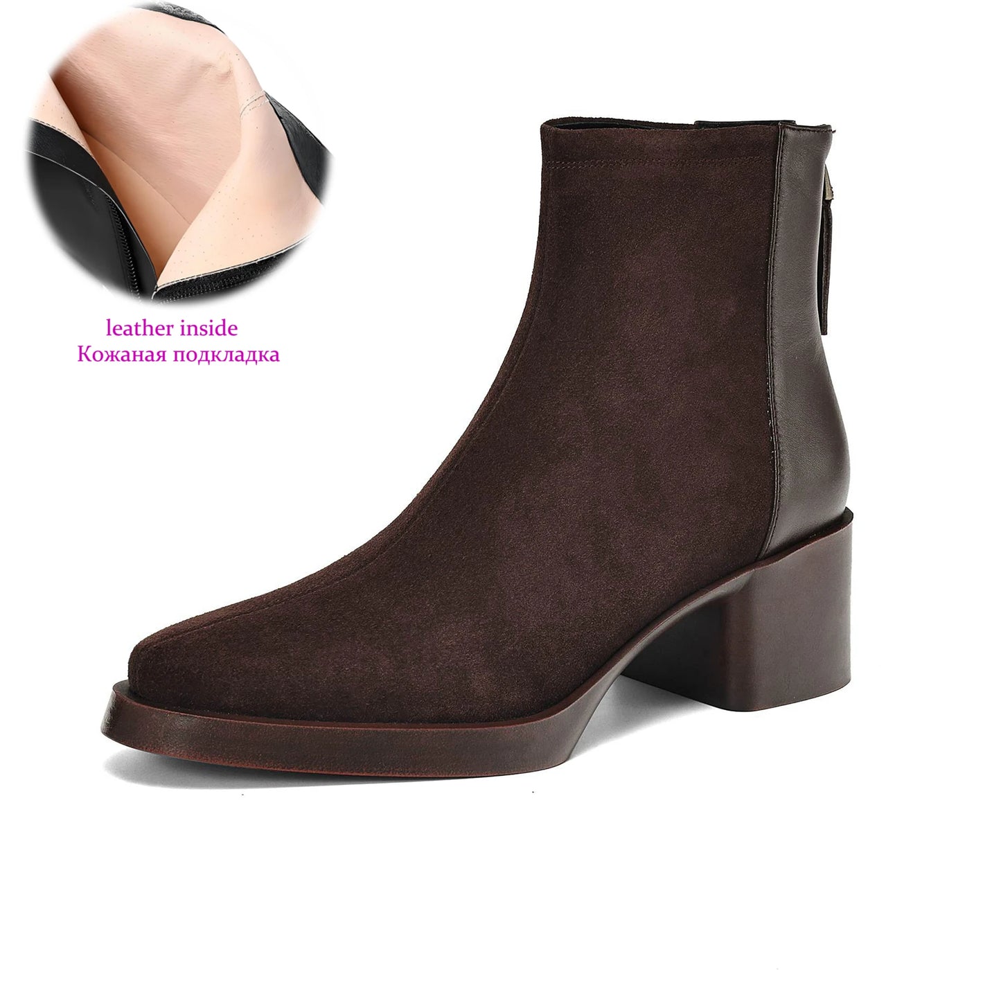 Premium Equestrian Suede Ankle Boots — Plus Sizes 34–43, Square Toe Mid Heels, Warm Winter Comfort - Ghoddosh