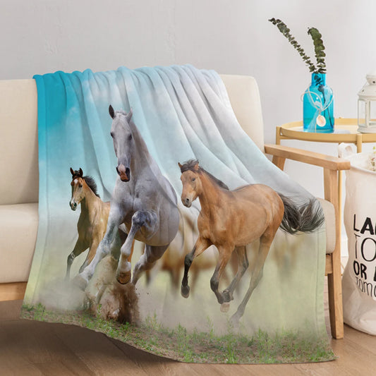 Cozy Premium Double-Layer Kids Running Horses printed Blanket