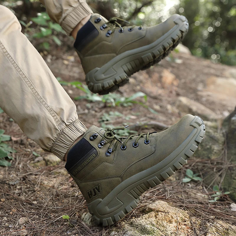 Top Leather Men's  Breathable  Boots , Outdoor Men Non-slip  Ankle Boots - Ghoddosh