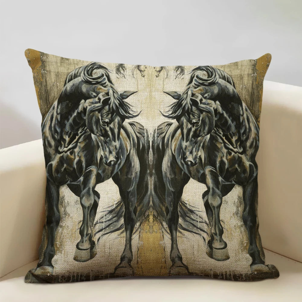 Horse Customized Cushion Cover  45x45cm Linen Pillow Case - Ghoddosh
