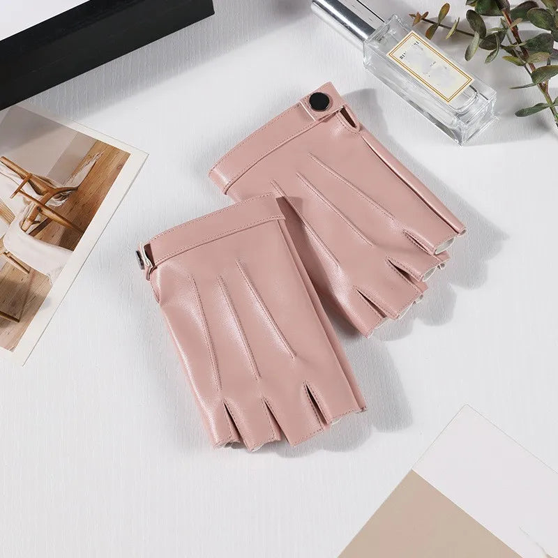 Women PU Leather Fingerless Gloves Half Finger Outdoor Tactical Leather Gloves . Ghoddosh