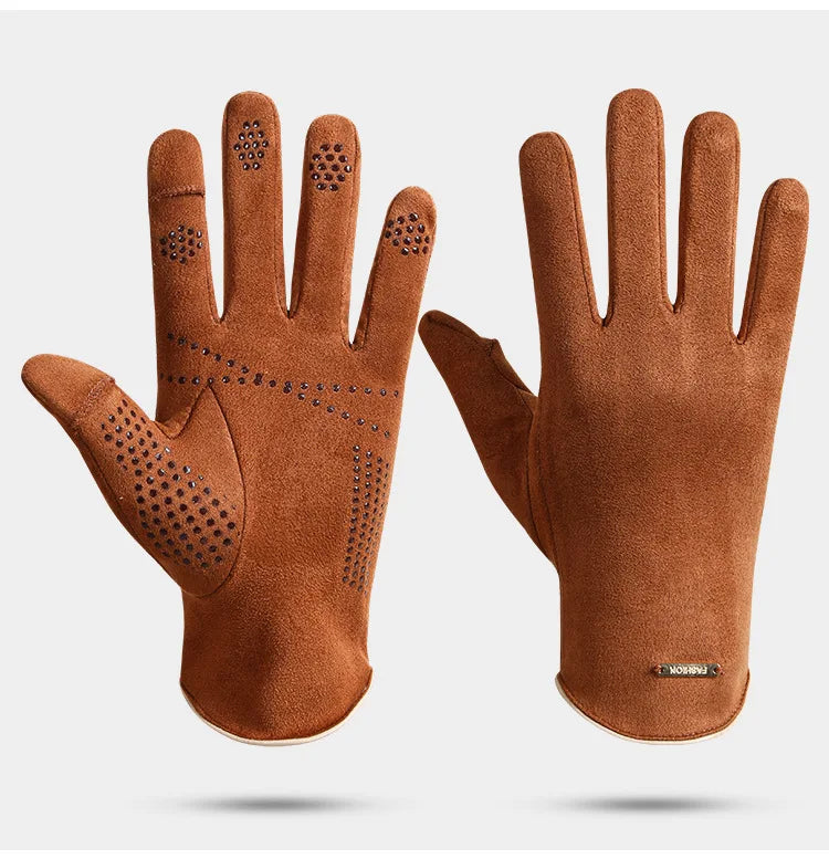Men’s Insulated Riding Gloves — Thick Fleece Lining, Suede Anti-Slip Palm & Touchscreen Function - Ghoddosh
