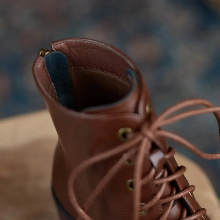 New  Split Leather Women  Round Toe  Chunky Heels Boots - Ghoddosh