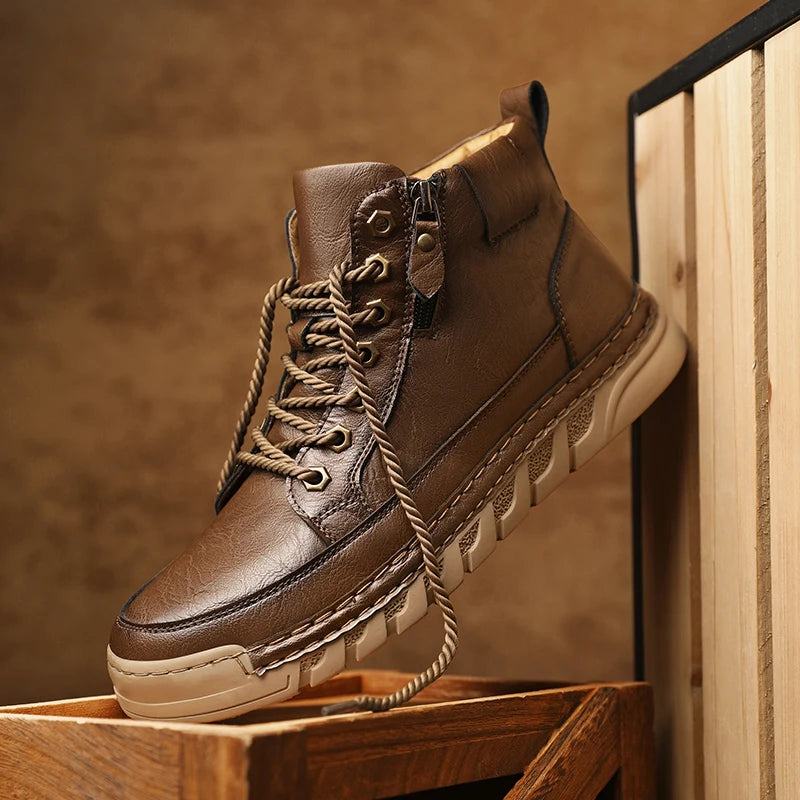Men's Premium Leather Ankle Boots. Comfortable , Non Slip Footwear - Ghoddosh