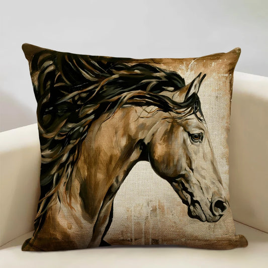 Horse Customized Cushion Cover  45x45cm Linen Pillow Case - Ghoddosh