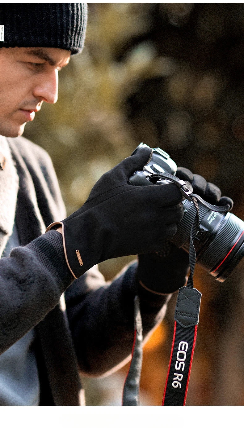 Men’s Insulated Riding Gloves — Thick Fleece Lining, Suede Anti-Slip Palm & Touchscreen Function - Ghoddosh