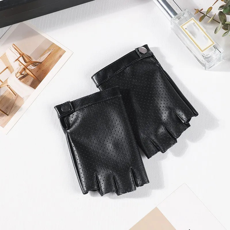 Women PU Leather Fingerless Gloves Half Finger Outdoor Tactical Leather Gloves . Ghoddosh