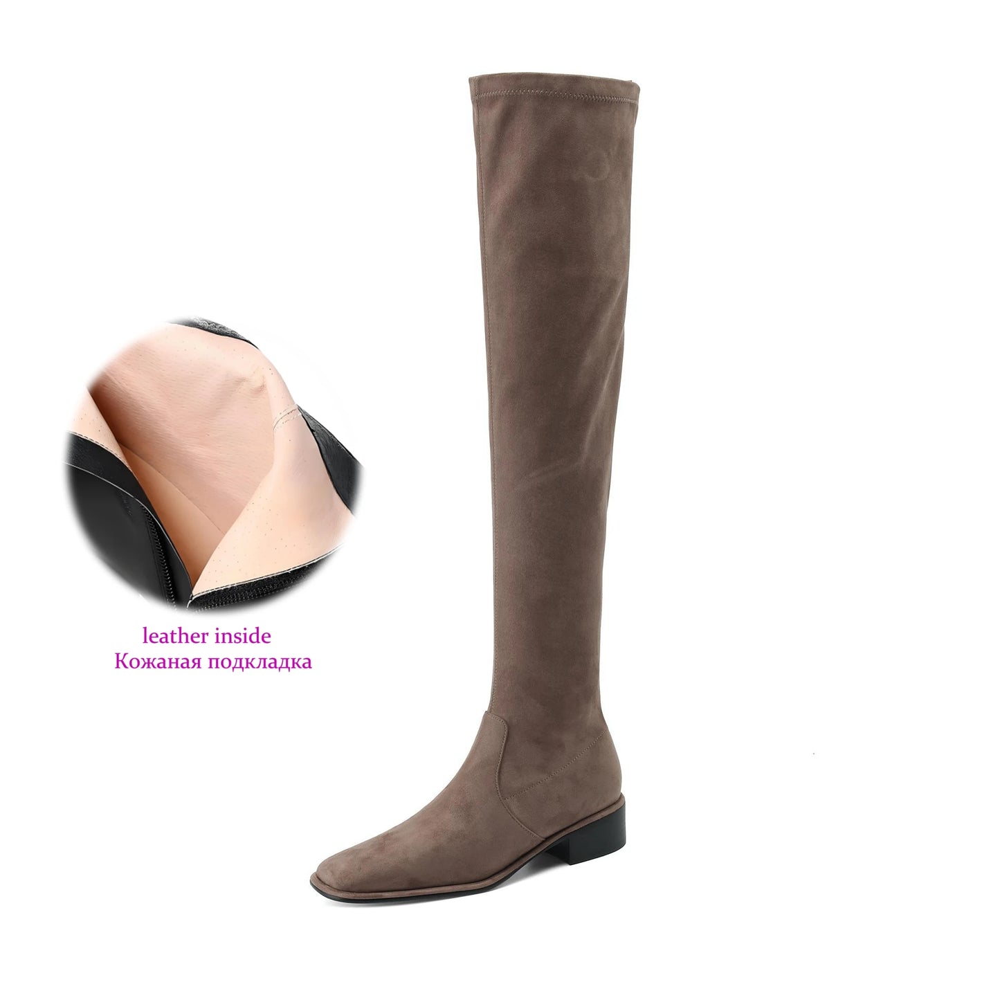 Elegant Modern Med Heels Square Toe Stretch Long Boots  , European Design Over-the-knee Boots - Ghoddosh