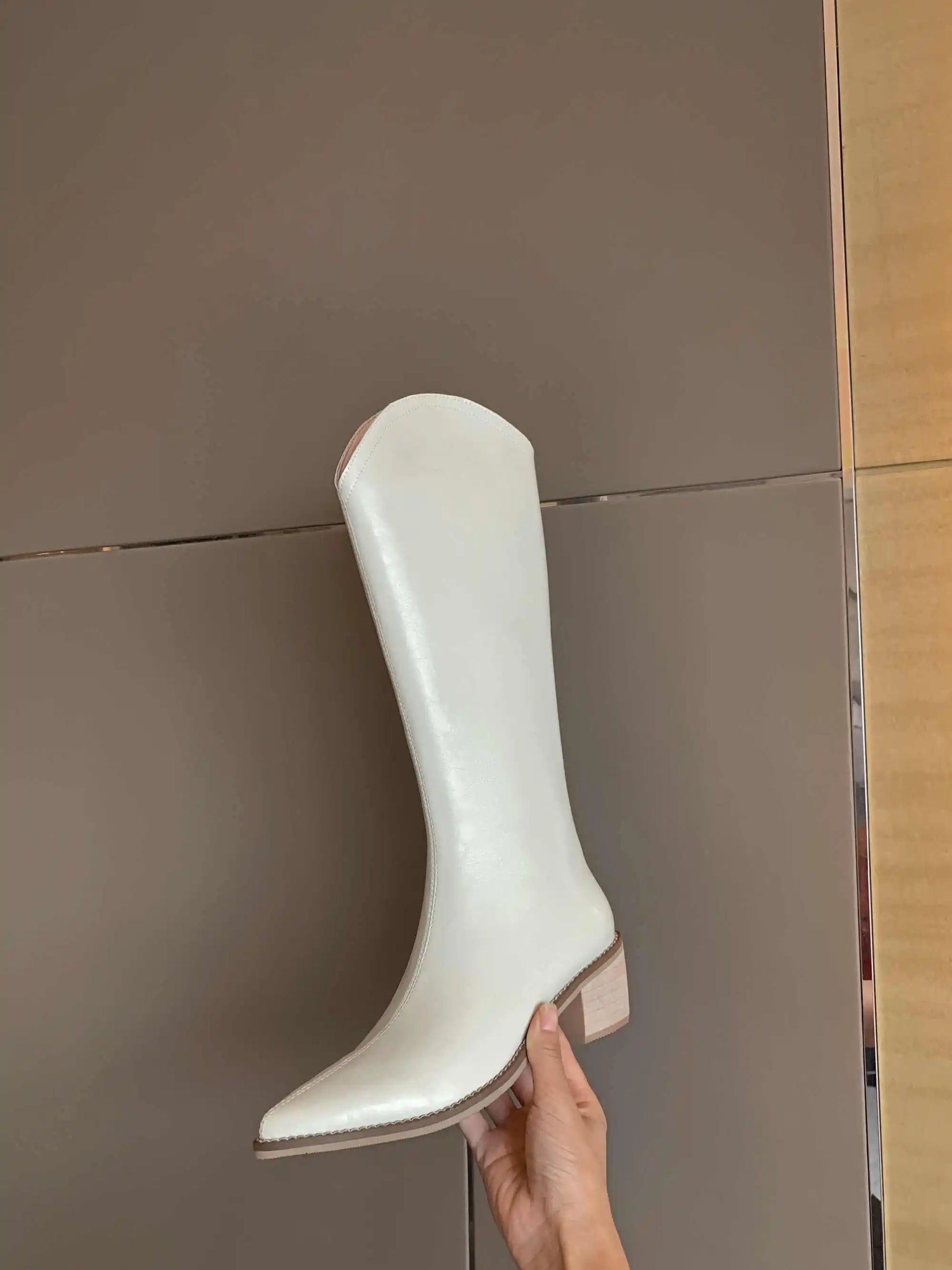 New Arrival Chic Cow Leather  Pointed Toe Riding Boots - Ghoddosh