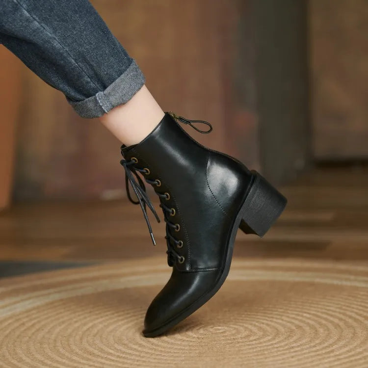 New  Split Leather Women  Round Toe  Chunky Heels Boots - Ghoddosh