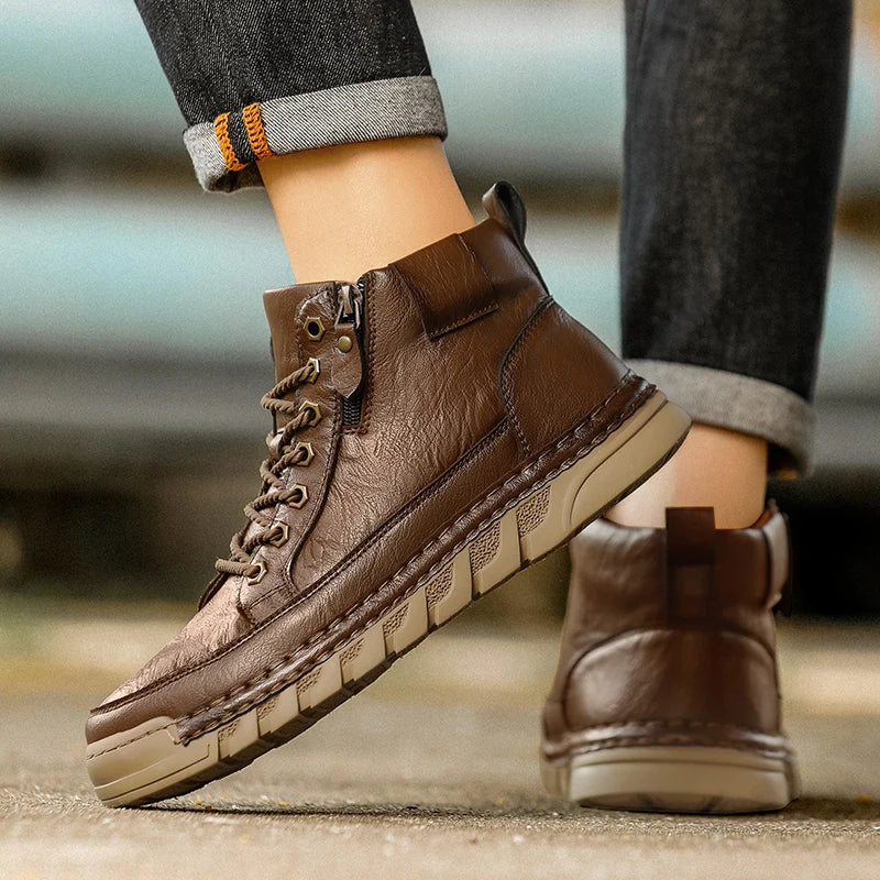 Men's Premium Leather Ankle Boots. Comfortable , Non Slip Footwear - Ghoddosh