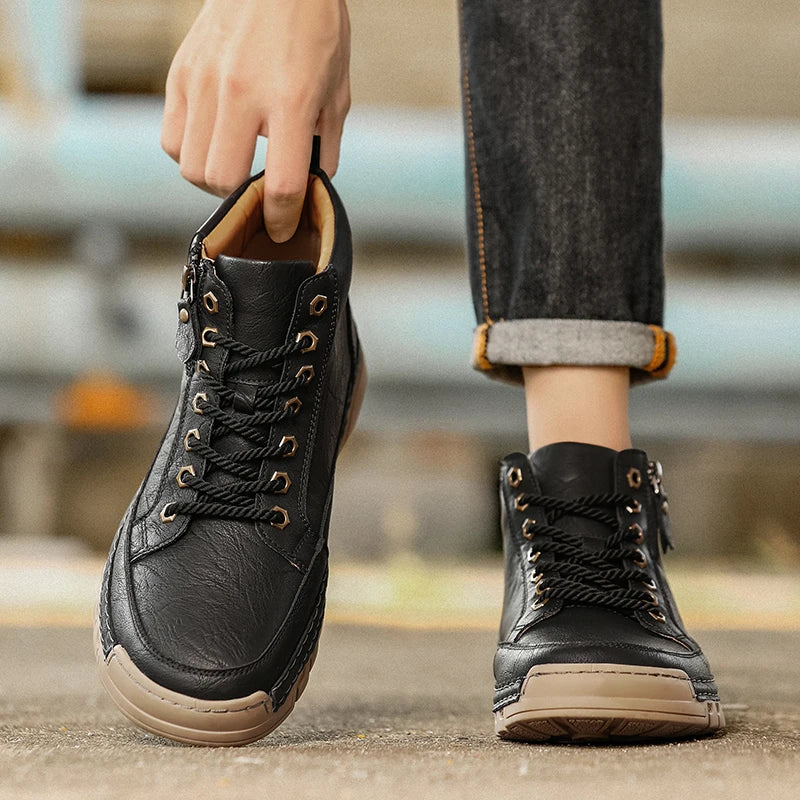 Men's Premium Leather Ankle Boots. Comfortable , Non Slip Footwear - Ghoddosh