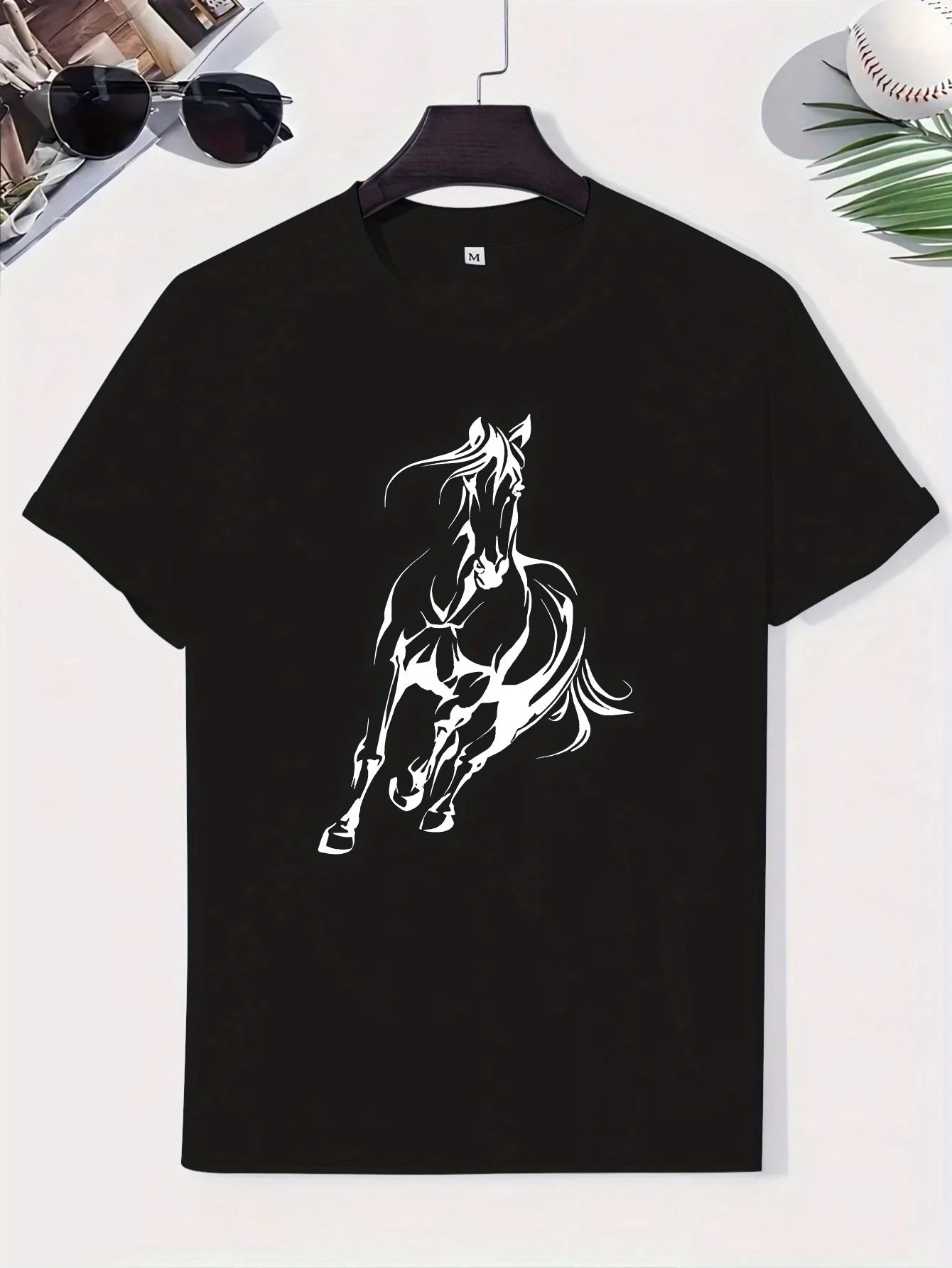 Men's  pure cotton fashionable casual  running horse pattern T- Shirt  - Ghoddosh