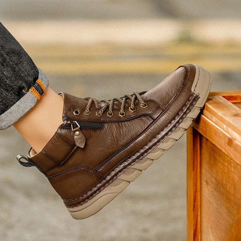 Men's Premium Leather Ankle Boots. Comfortable , Non Slip Footwear - Ghoddosh