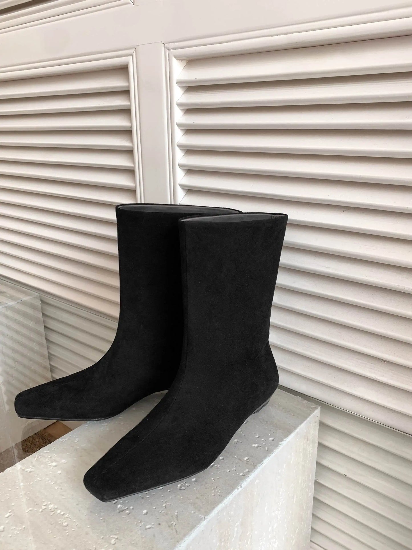 Suede Square Toe Low‑Heel  |  Casual & Modern Ankle Boots - Ghoddosh