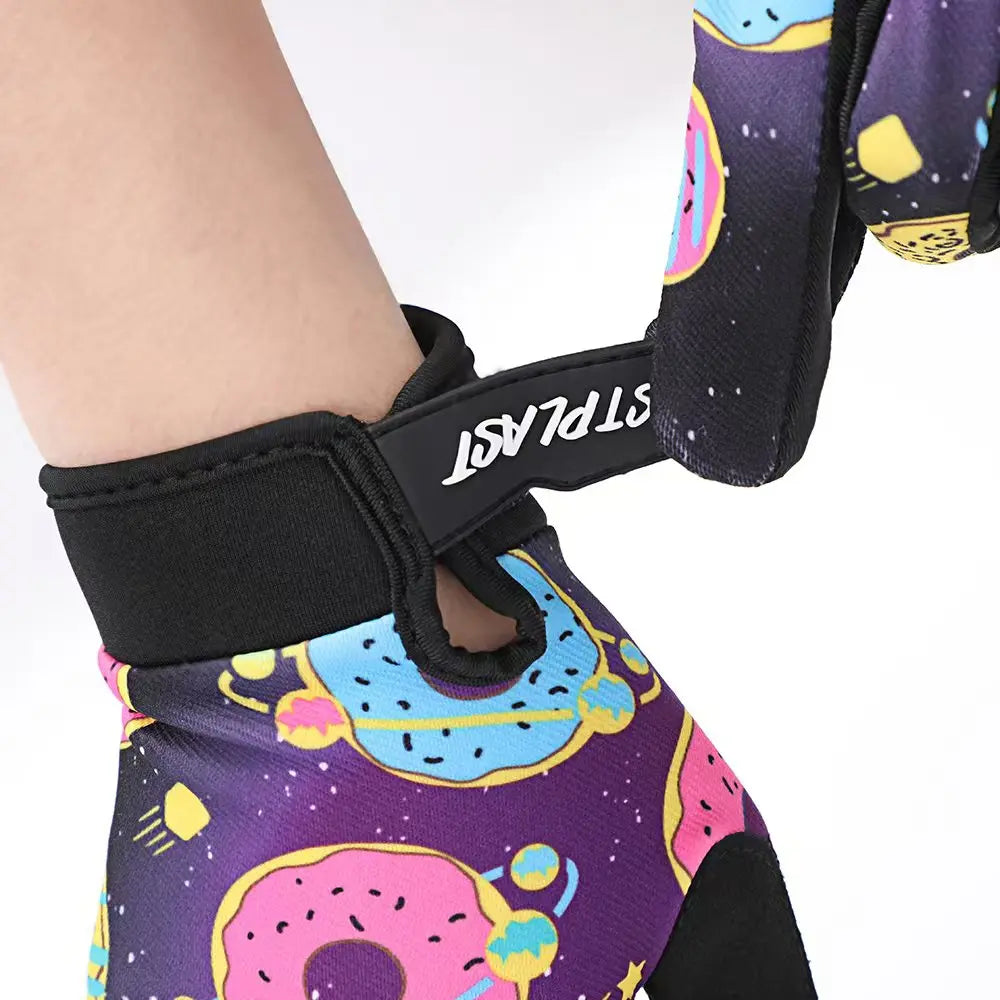 Kids Glitz Donut Wheel Gloves – Colorful Long-Finger Touchscreen Riding Gloves