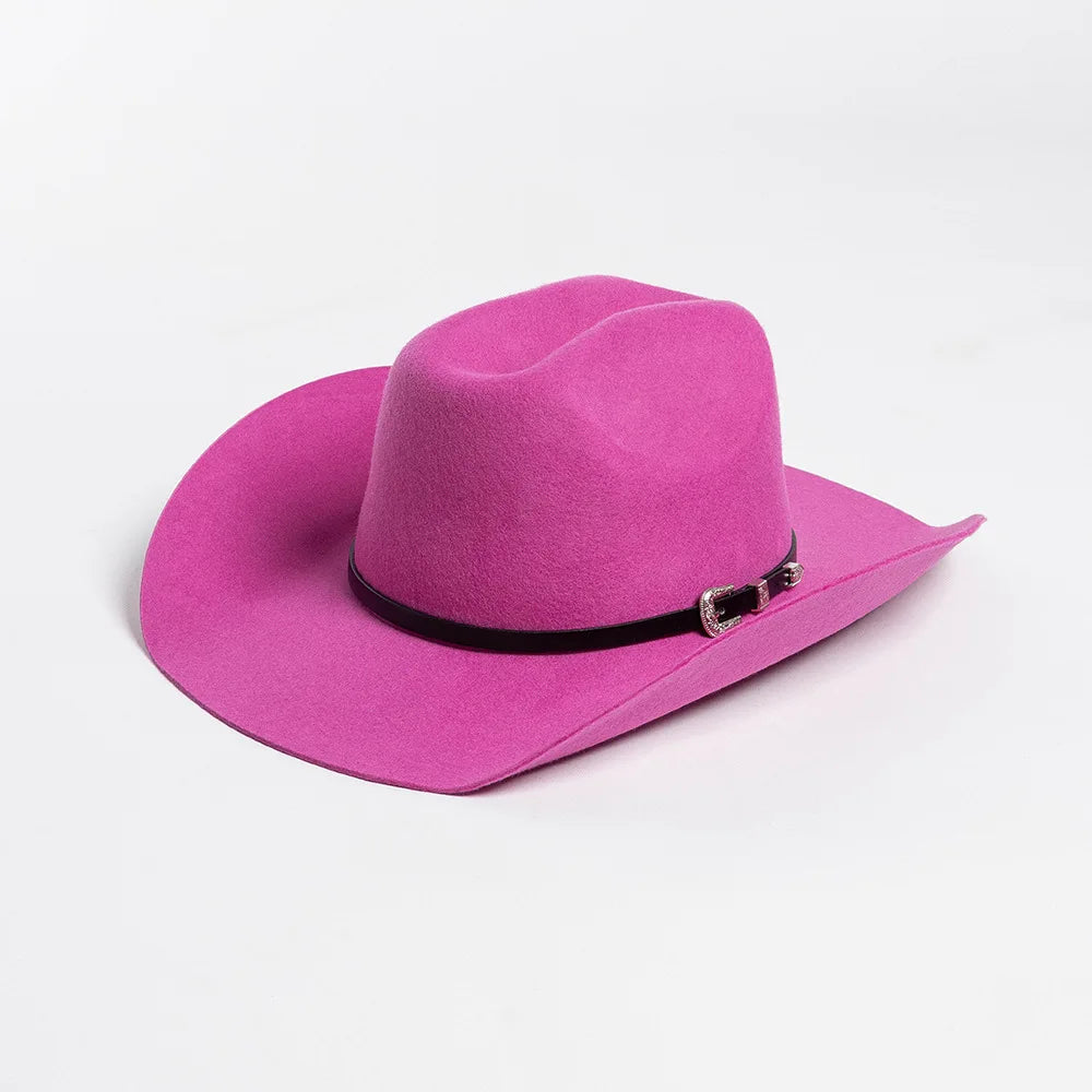 Unisex 100% Wool Cowboy Fedora Hat – Wide Brim Rolled Edge with Belt Buckle @ ghoddosh.com