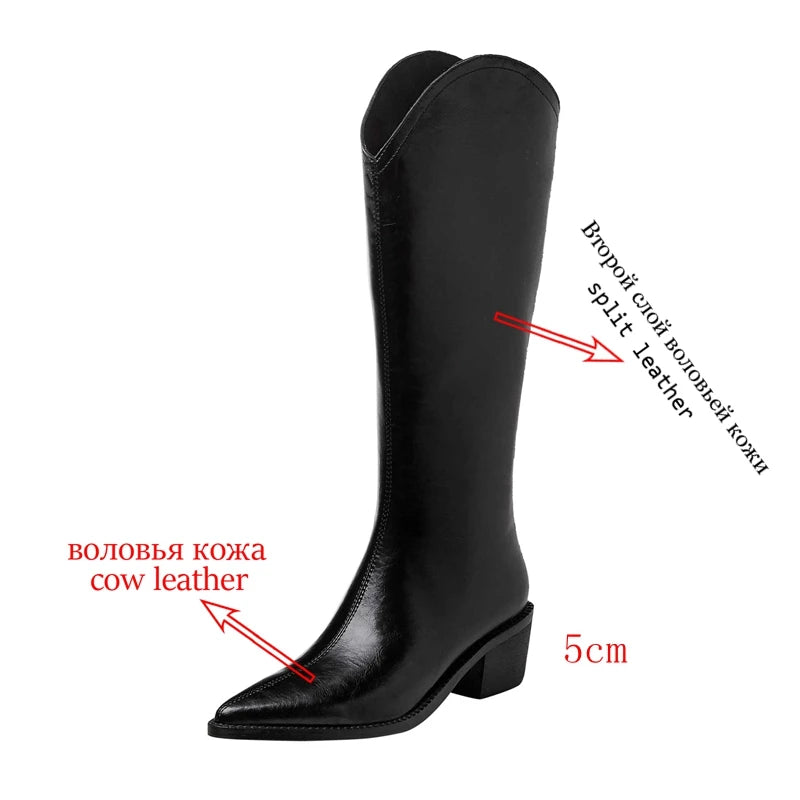 New Arrival Chic Cow Leather  Pointed Toe Riding Boots - Ghoddosh