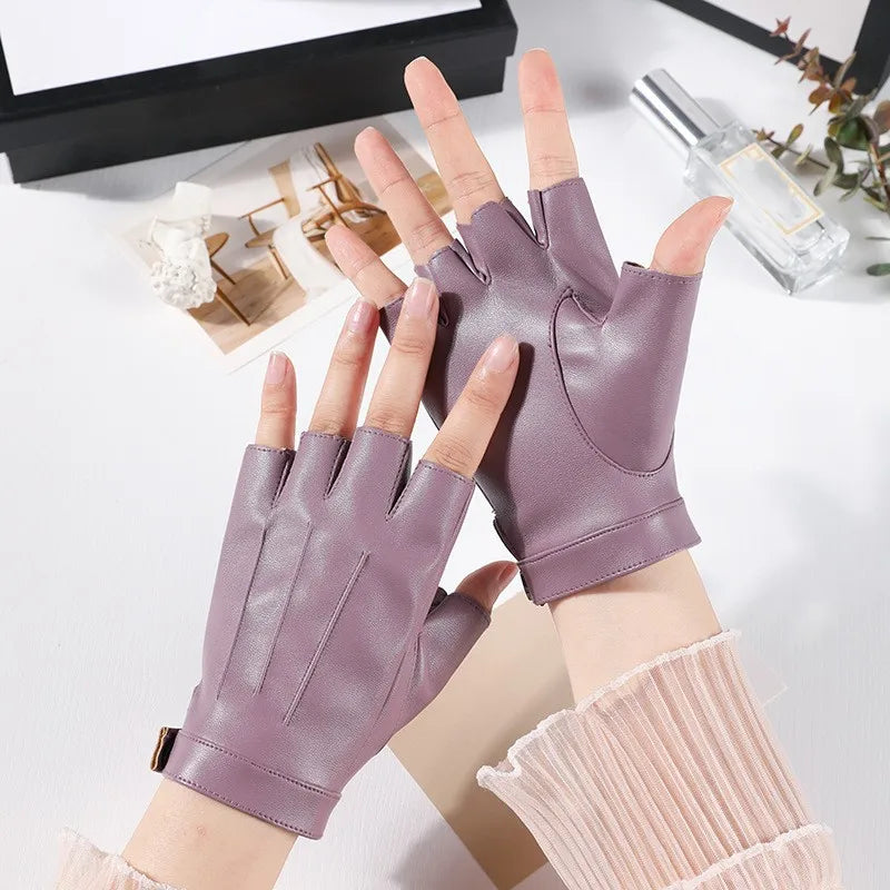 Men Women PU Leather Fingerless Gloves Half Finger Outdoor Tactical Leather Gloves . Ghoddosh