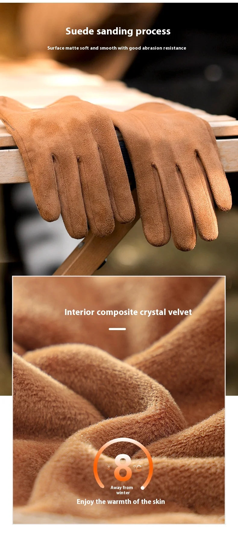 Men’s Insulated Riding Gloves — Thick Fleece Lining, Suede Anti-Slip Palm & Touchscreen Function - Ghoddosh