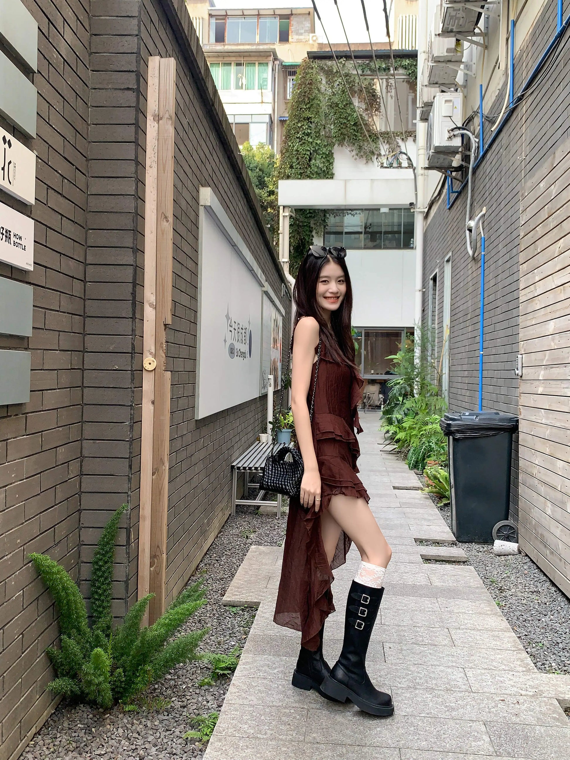 Cowhide Leather Knee-High Riding Boots — Women’s Warm Winter Heels with Belt Buckle - Ghoddosh