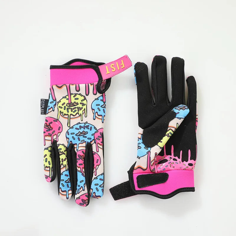 Kids Glitz Donut Wheel Gloves – Colorful Long-Finger Touchscreen Riding Gloves