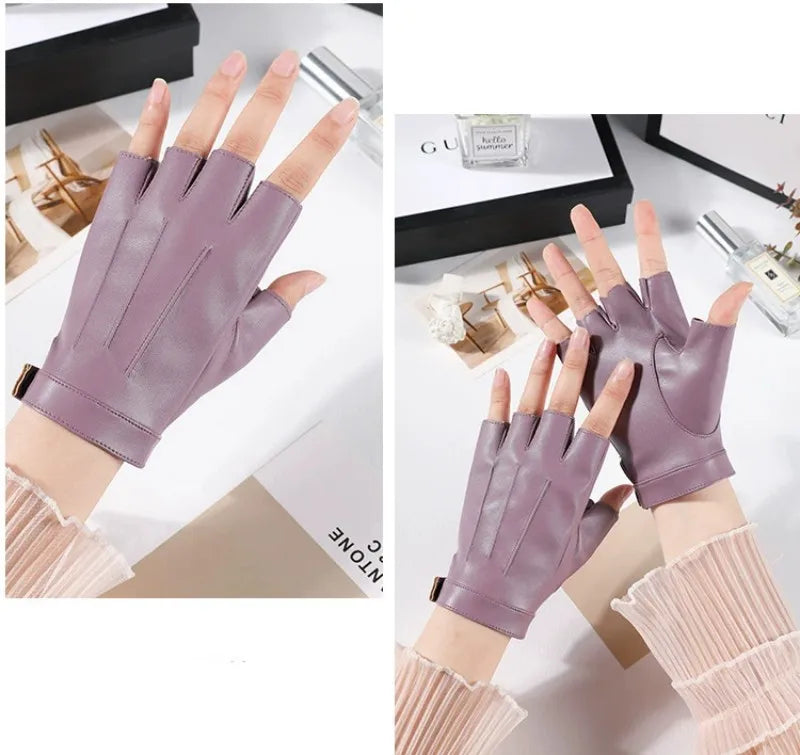 Men Women PU Leather Fingerless Gloves  Half Finger Outdoor Tactical Leather Gloves . Ghoddosh