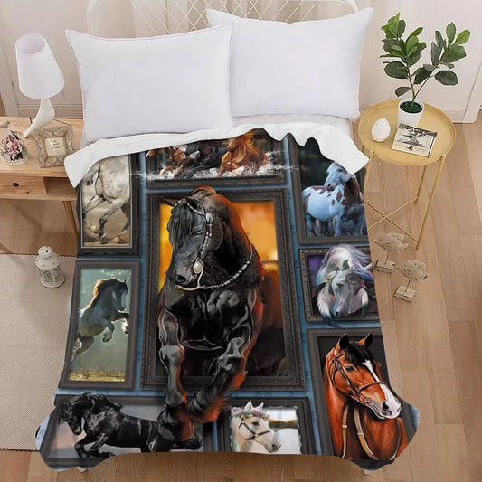 Horse 3D Painting Art Throw Blanket - Vintage Bedding Square Super Soft Light weighted Blanket