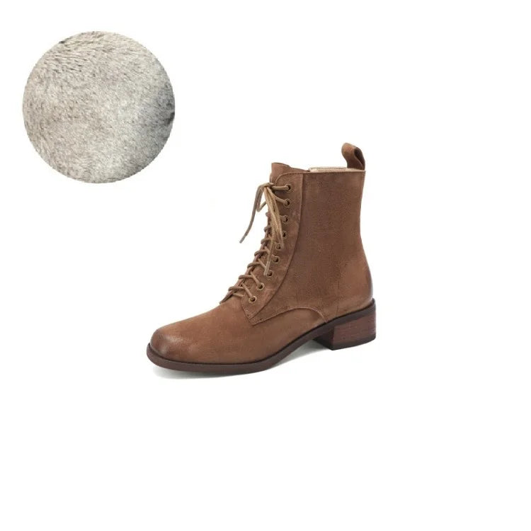 Genuine Leather  Women Retro Lace Ankle Boots for Women - Ghoddosh