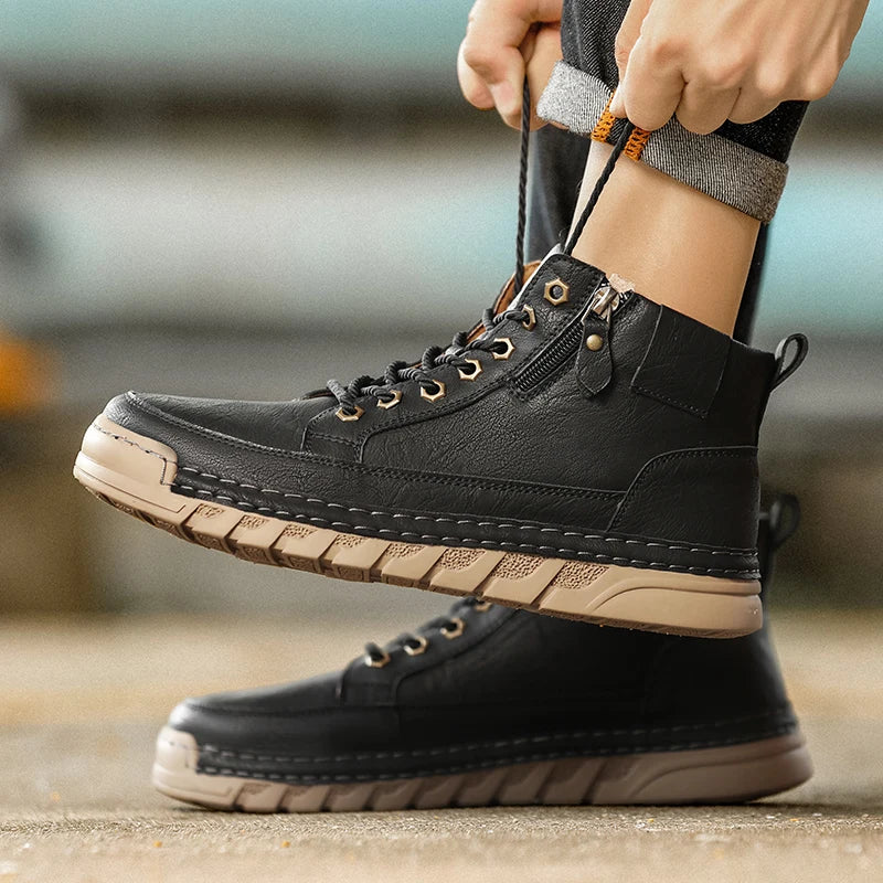 Men's Premium Leather Ankle Boots. Comfortable , Non Slip Footwear - Ghoddosh
