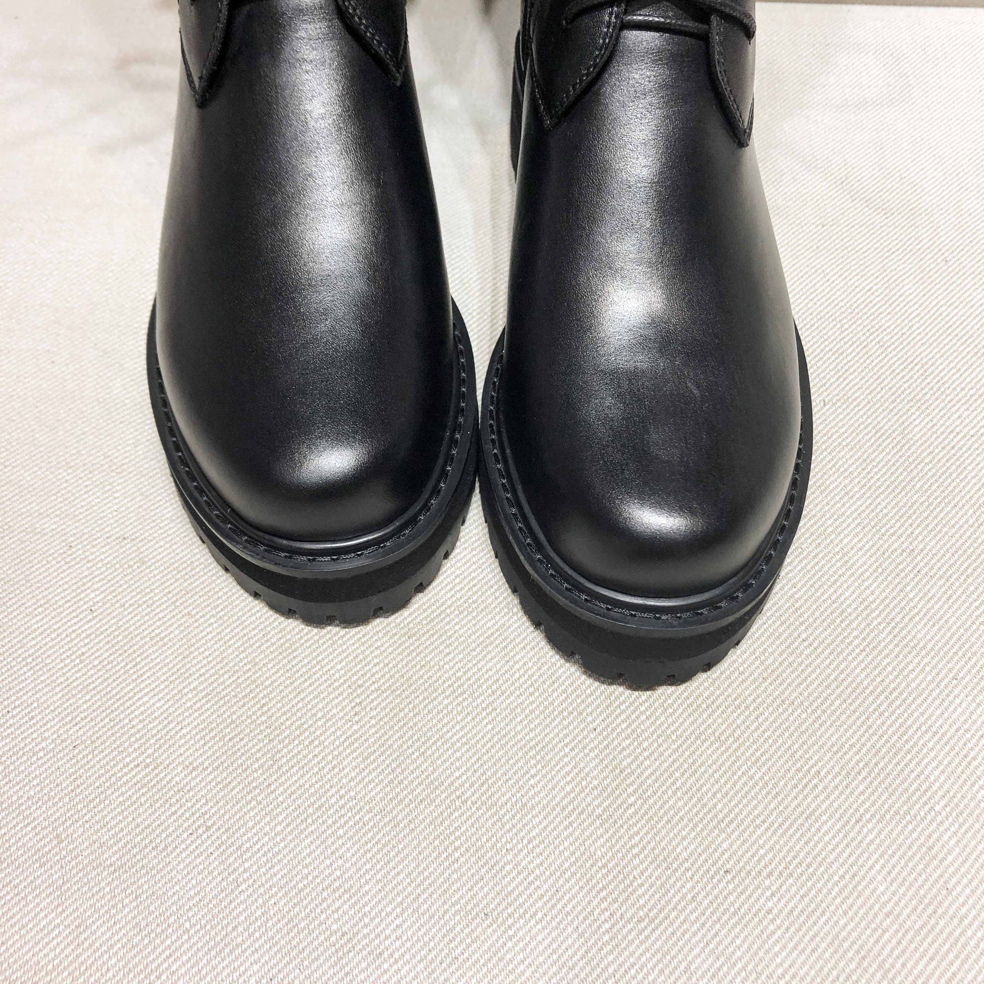 Genuine Leather Lace Up Med Heels  Round Toe Punk Superstar Riding  Over-the-knee Boots - Ghoddosh