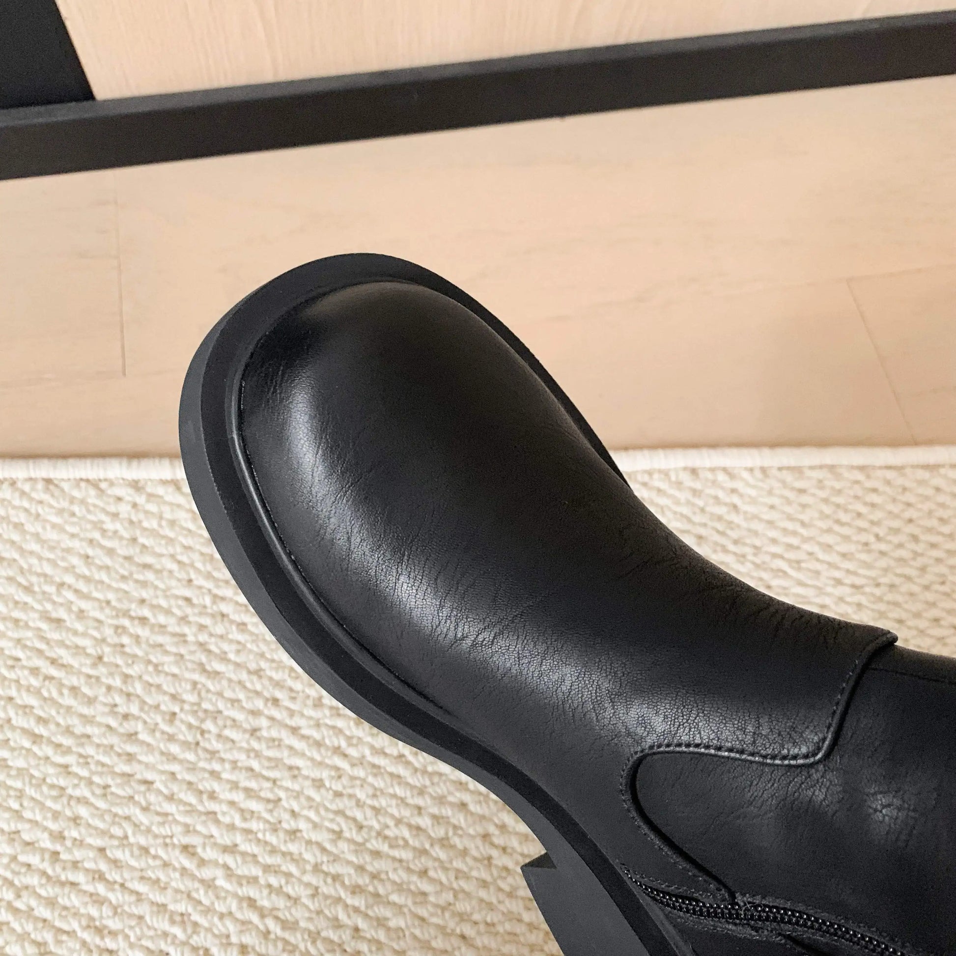 Cowhide Leather Knee-High Riding Boots — Women’s Warm Winter Heels with Belt Buckle - Ghoddosh