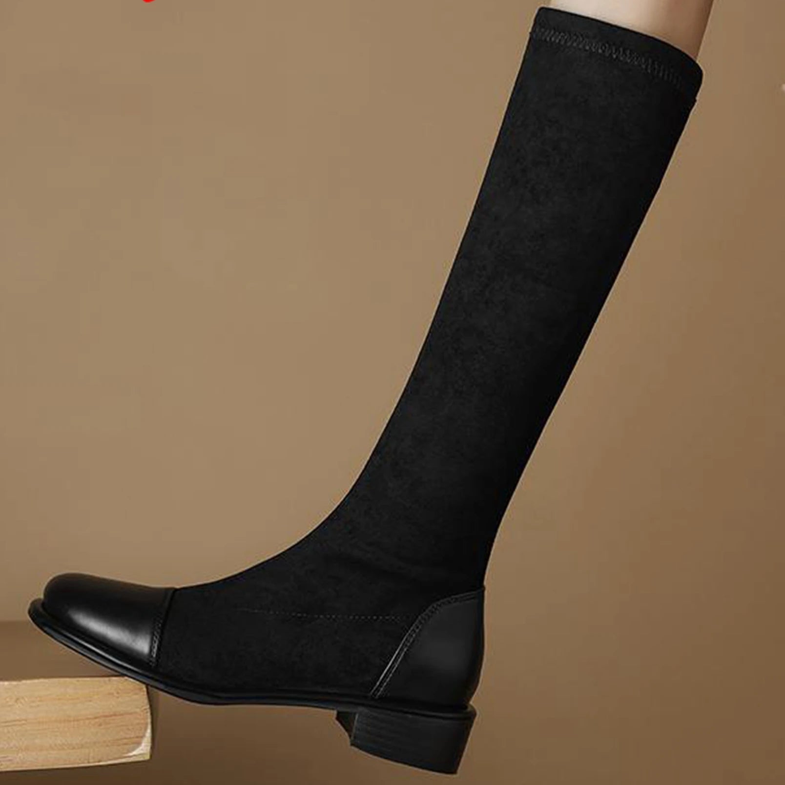 Thigh High Riding Boots — Microfiber Flock, Square Toe & Chunky Heel (Up to EU 43) - Ghoddosh