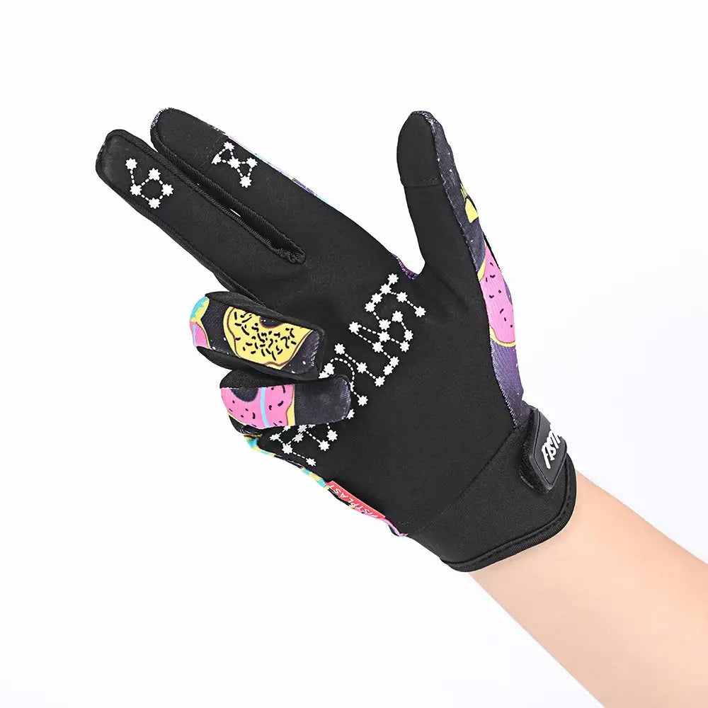 Kids Glitz Donut Wheel Gloves – Colorful Long-Finger Touchscreen Riding Gloves