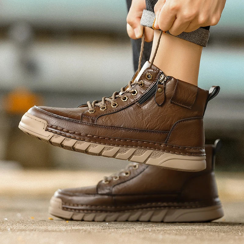 Men's Premium Leather Ankle Boots. Comfortable , Non Slip Footwear - Ghoddosh