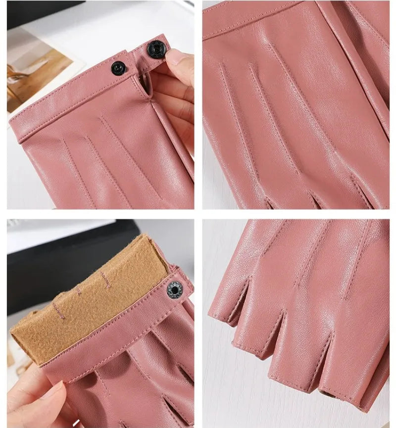 Men Women PU Leather Fingerless Gloves  Half Finger Outdoor Tactical Leather Gloves . Ghoddosh