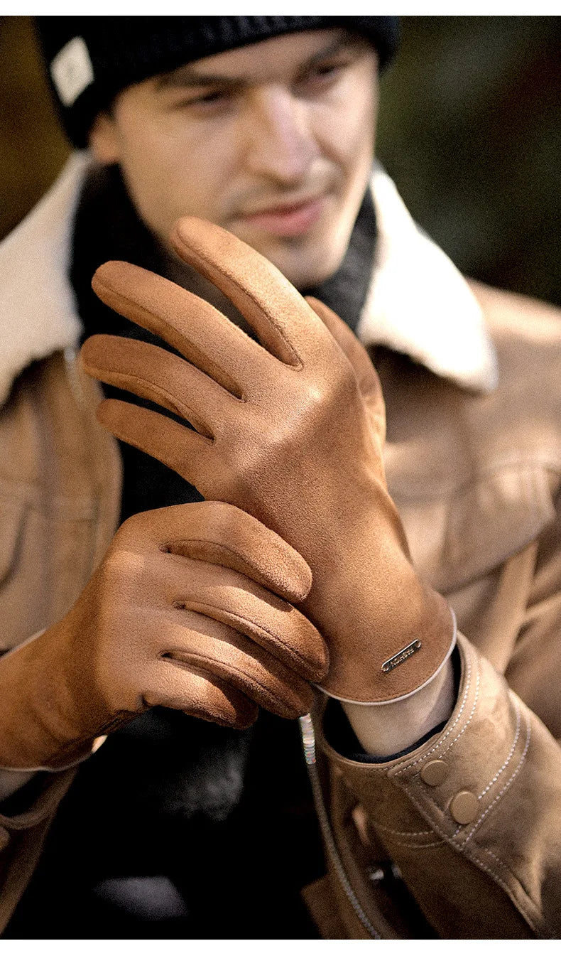 Men’s Insulated Riding Gloves — Thick Fleece Lining, Suede Anti-Slip Palm & Touchscreen Function - Ghoddosh