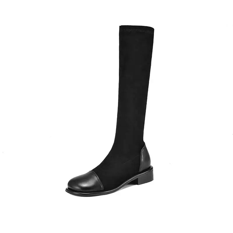 Thigh High Riding Boots — Microfiber Flock, Square Toe & Chunky Heel (Up to EU 43) - Ghoddosh