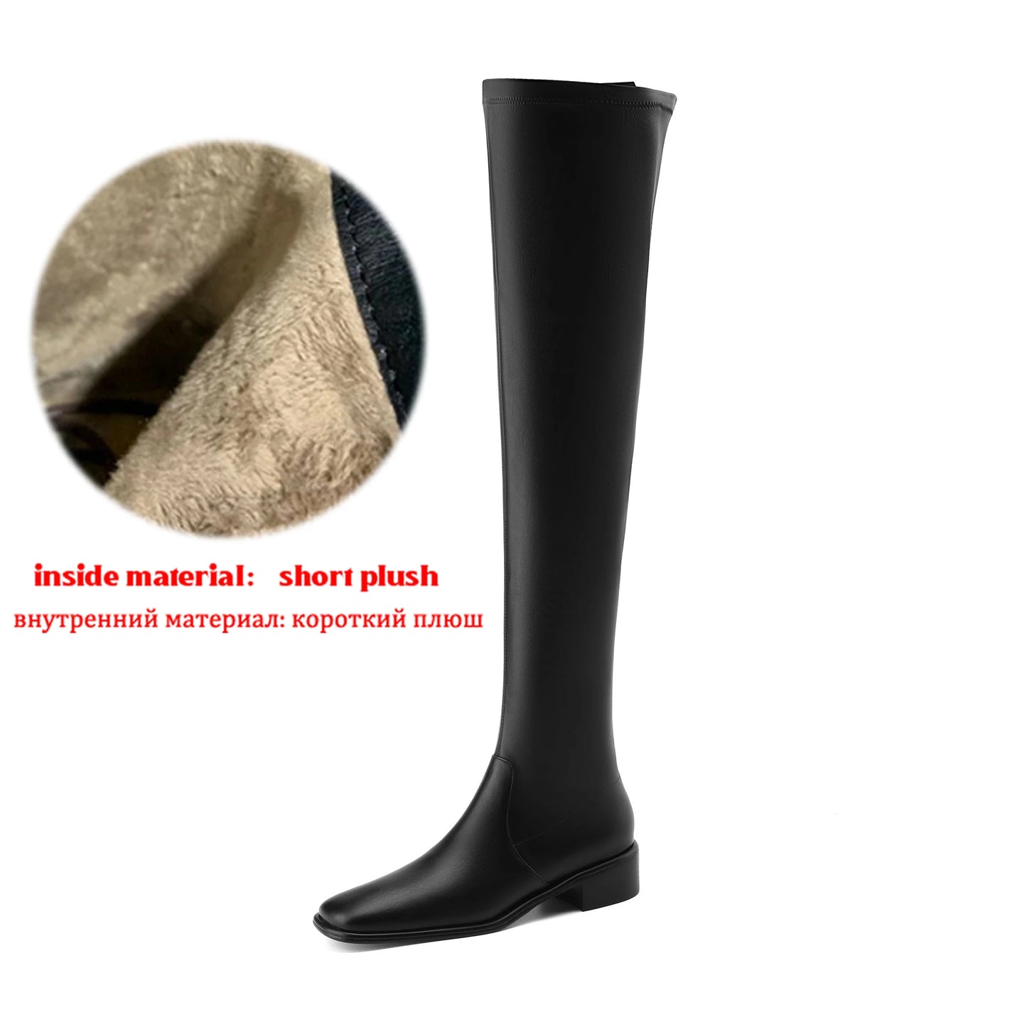 Elegant Modern Med Heels Square Toe Stretch Long Boots  , European Design Over-the-knee Boots - Ghoddosh
