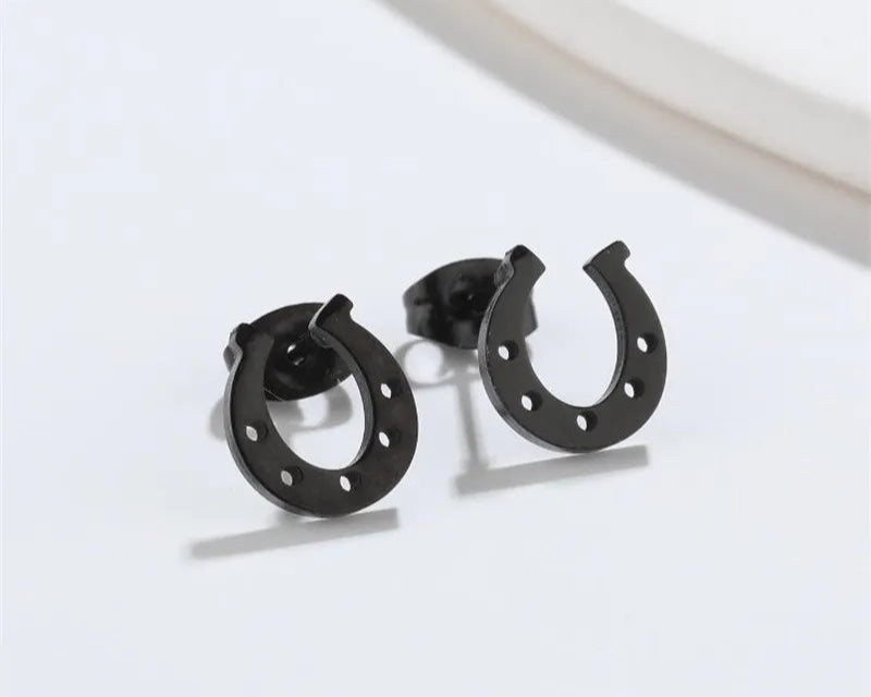 Stainless Steel Horse Shoe Shape Earrings Black Minimalist Horse Shoe Earing for Women - Ghoddosh