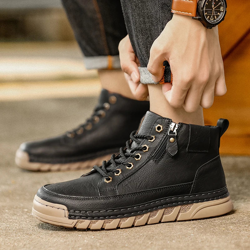 Men's Premium Leather Ankle Boots. Comfortable , Non Slip Footwear - Ghoddosh